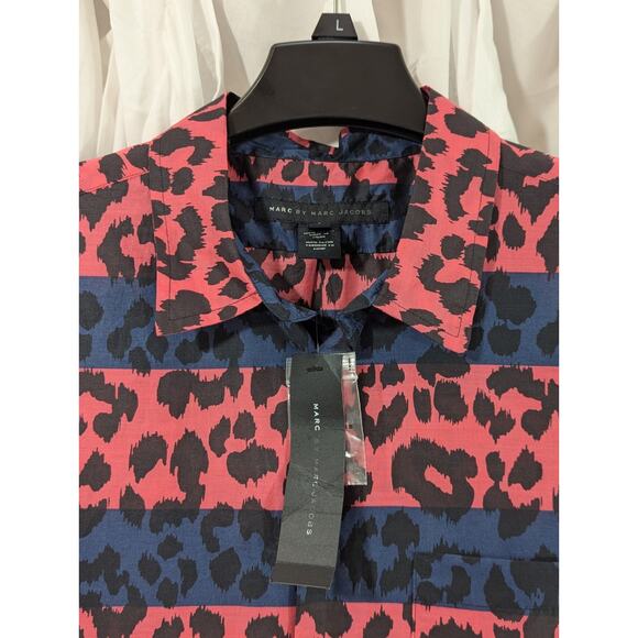 Pink & Navy Leopard Print Cotton Short Sleeve Size L by Marc by Marc Jacobs - Picture 2 of 11